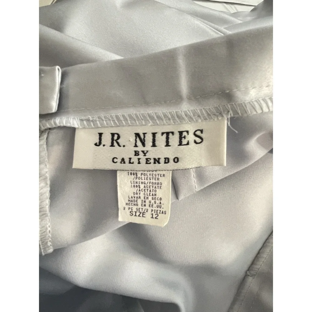 Vtg J.R. Nites by Caliendo Gray Satin Skirt Rhinestone Jacket Y2K‎ Size 12 USA